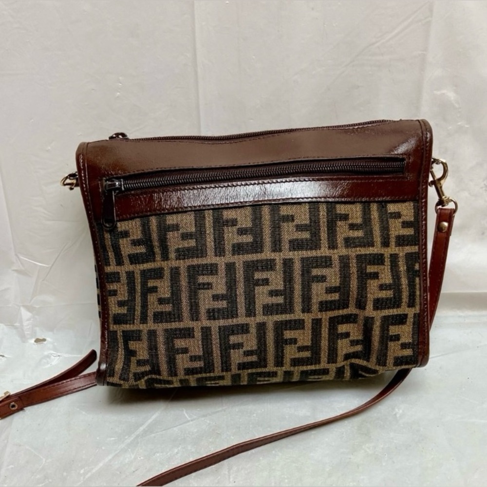 Vintage Fendi Zucca Brown Canvas Shoulder-Crossbody Bag 10in x 8in x 3.5in